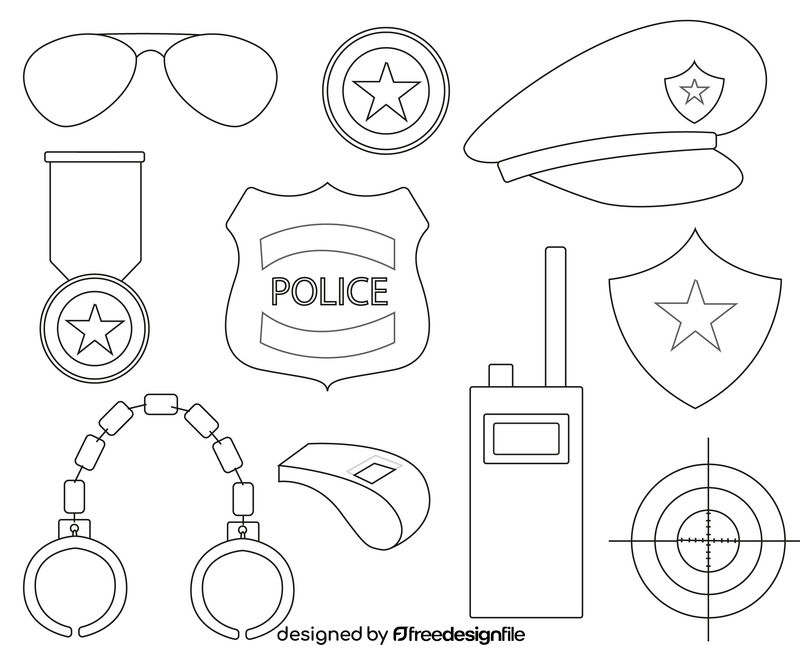 Police icons black and white vector