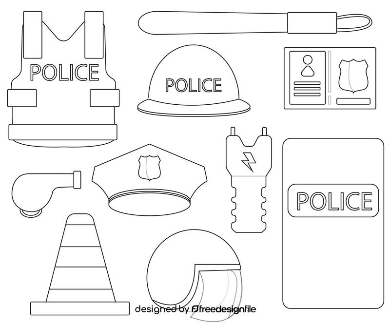 Police elements black and white vector