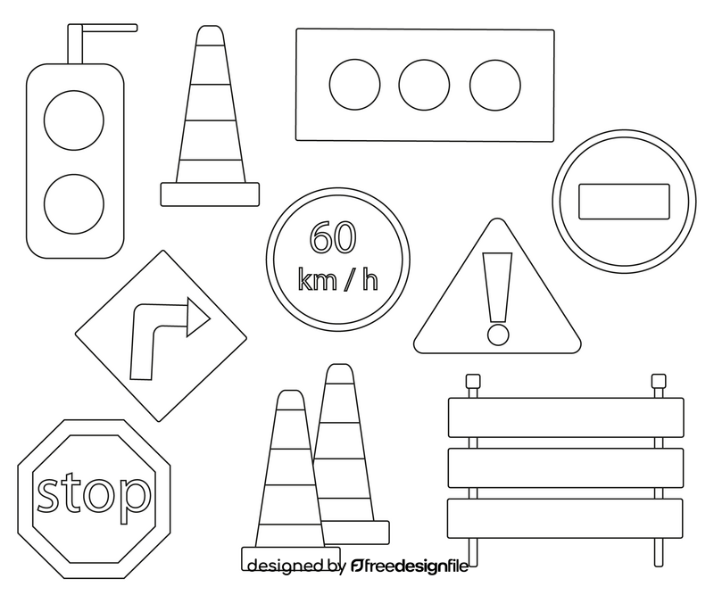Road signs, traffic signs black and white vector