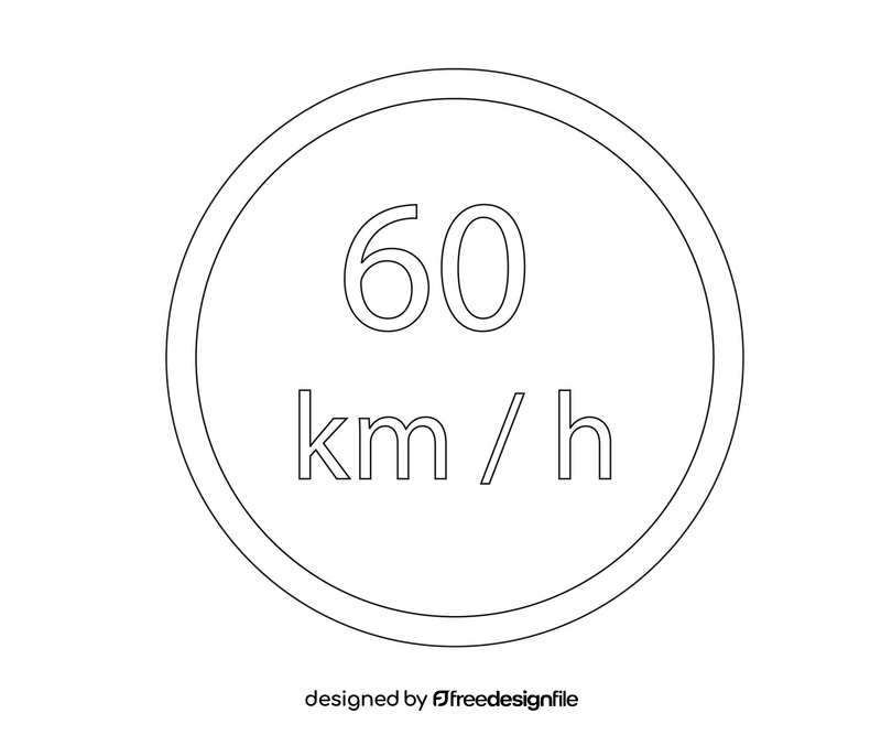 Maximum speed limit 60 road sign black and white clipart