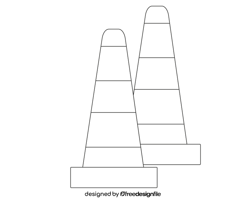 Traffic cones illustration black and white clipart