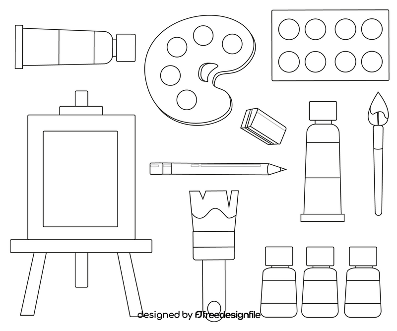 Painting tools elements black and white vector