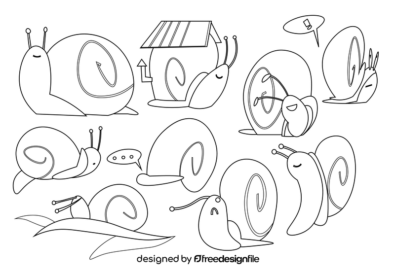 Snail cartoon set black and white vector