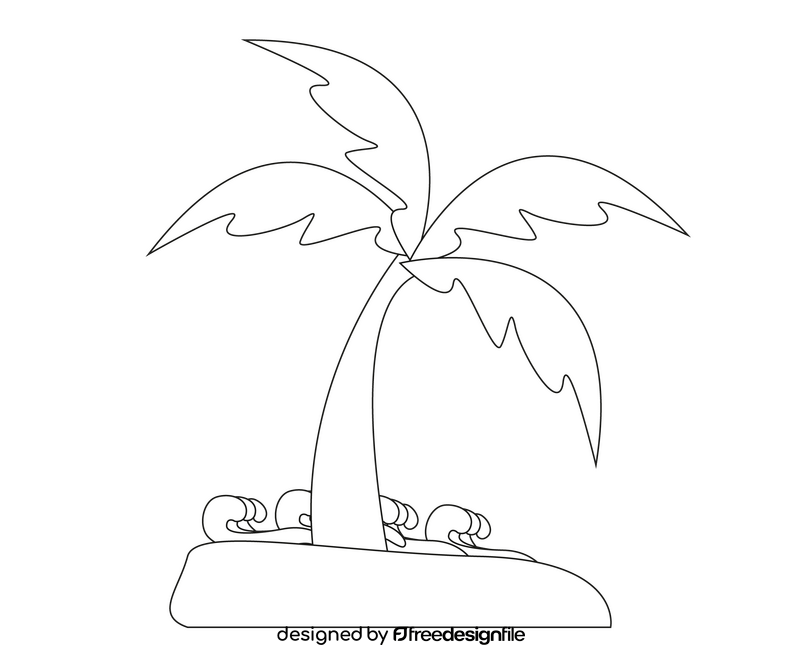 Beach palm tree illustration black and white clipart