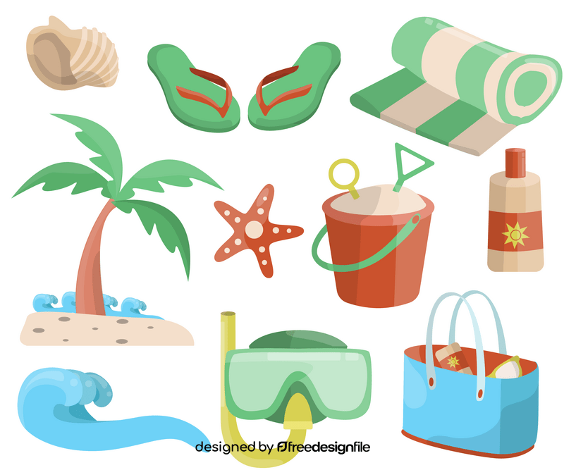 Beach objects, summer set vector