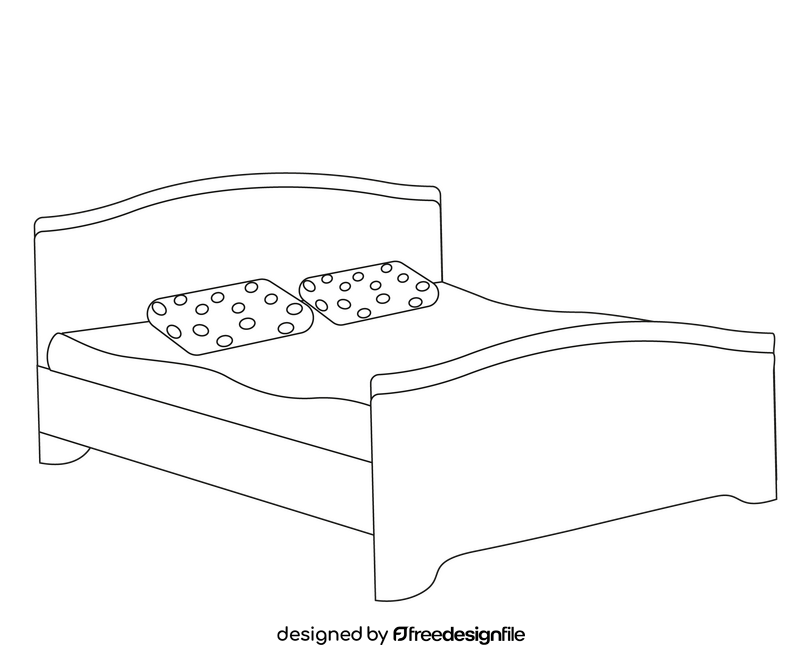 Cartoon double bed black and white clipart