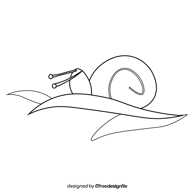 Snail on leaves black and white clipart