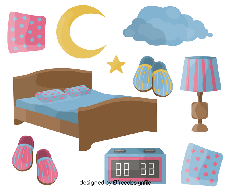 Bedroom elements, sleeping icons vector
