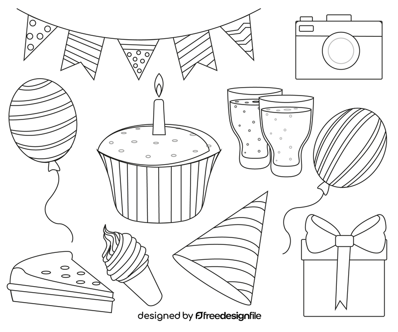 Happy birthday party elements black and white vector