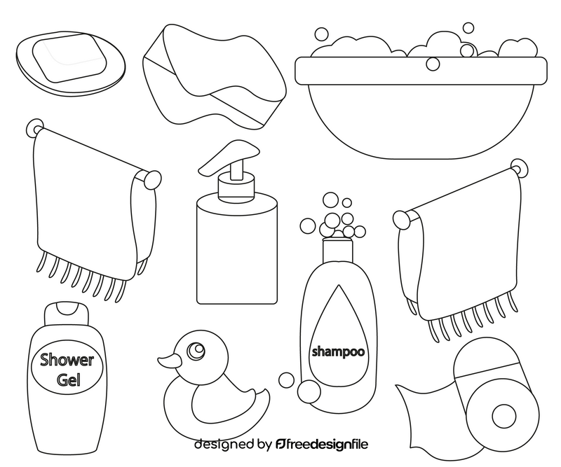 Shower elements black and white vector