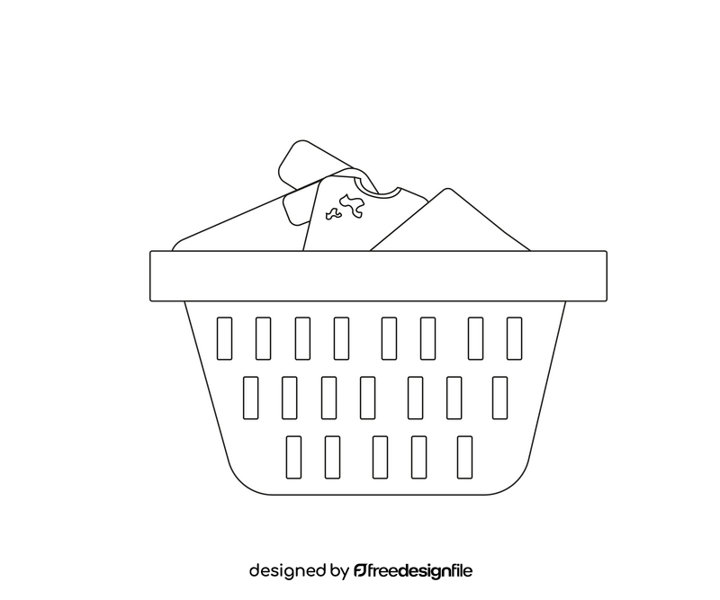 Clothes in laundry basket free black and white clipart