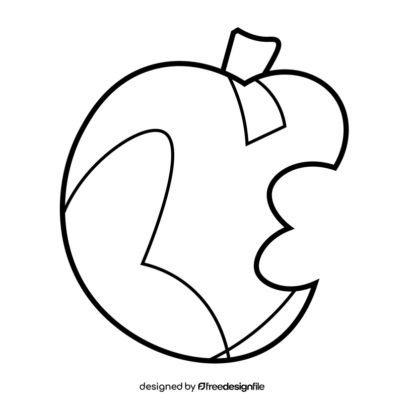 Apple bitten black and white clipart