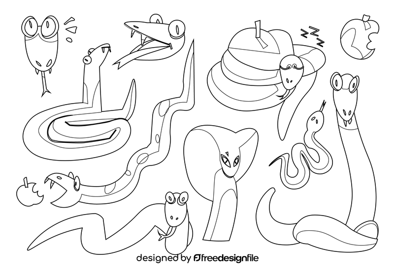 Snake cartoon set black and white vector