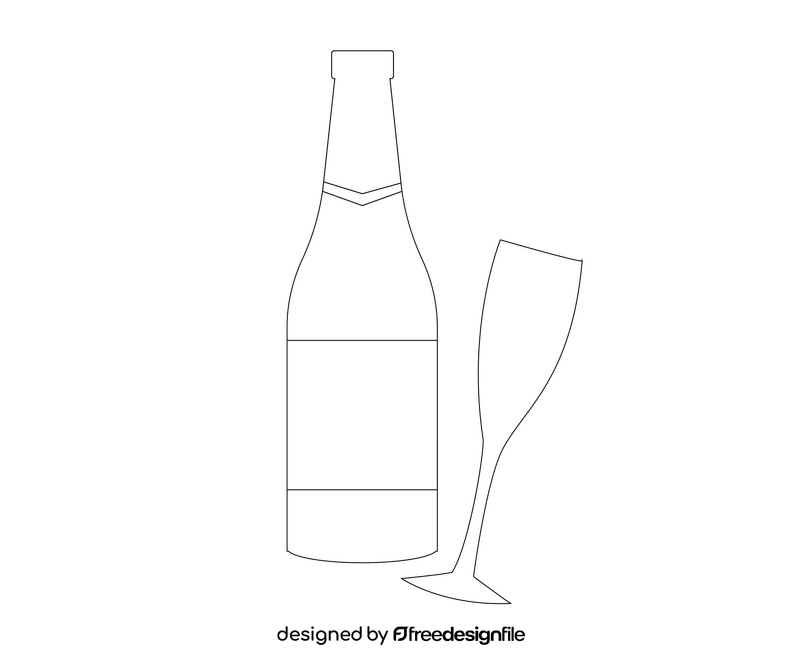 Champagne bottle and glass of champagne black and white clipart