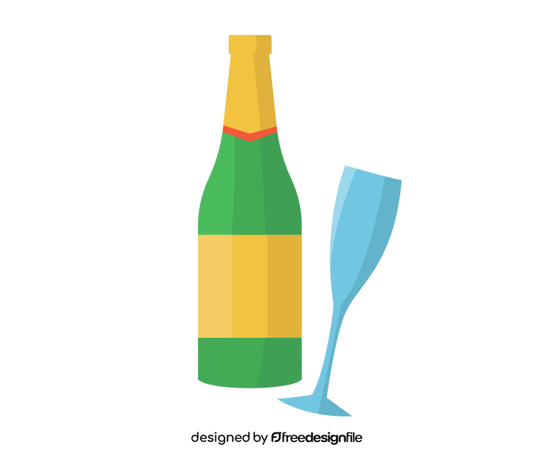 Champagne bottle and glass of champagne clipart