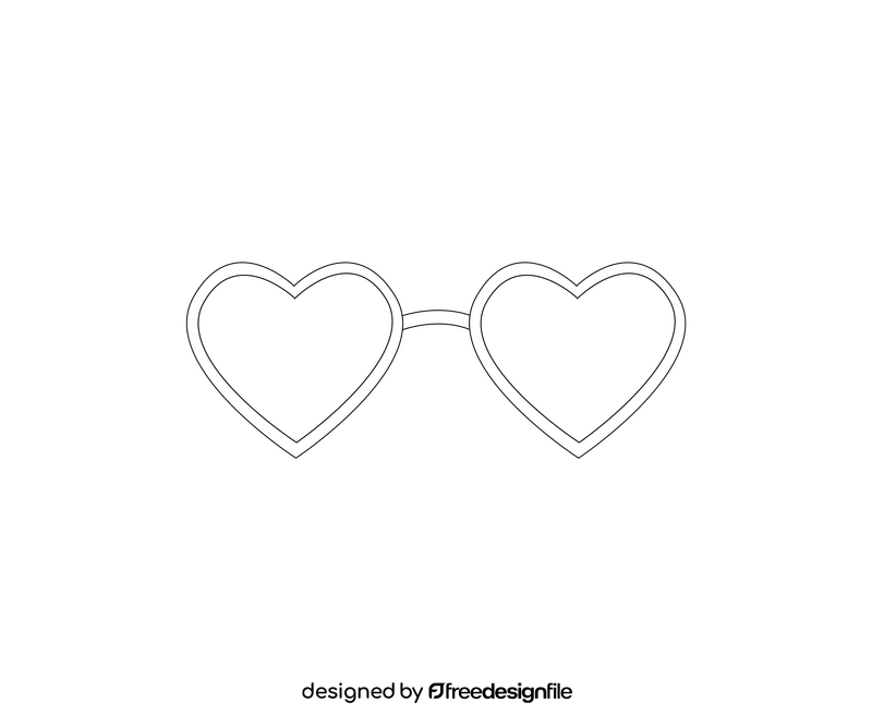 Heart shaped sunglasses drawing black and white clipart