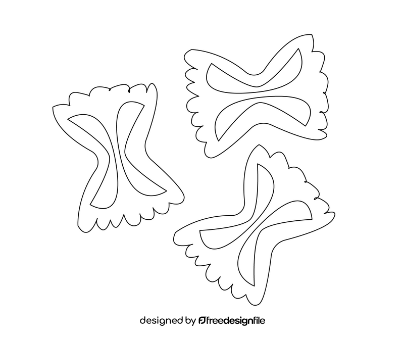 Farfalle pasta cartoon black and white clipart