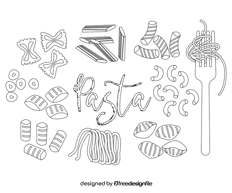 Types of pasta black and white vector