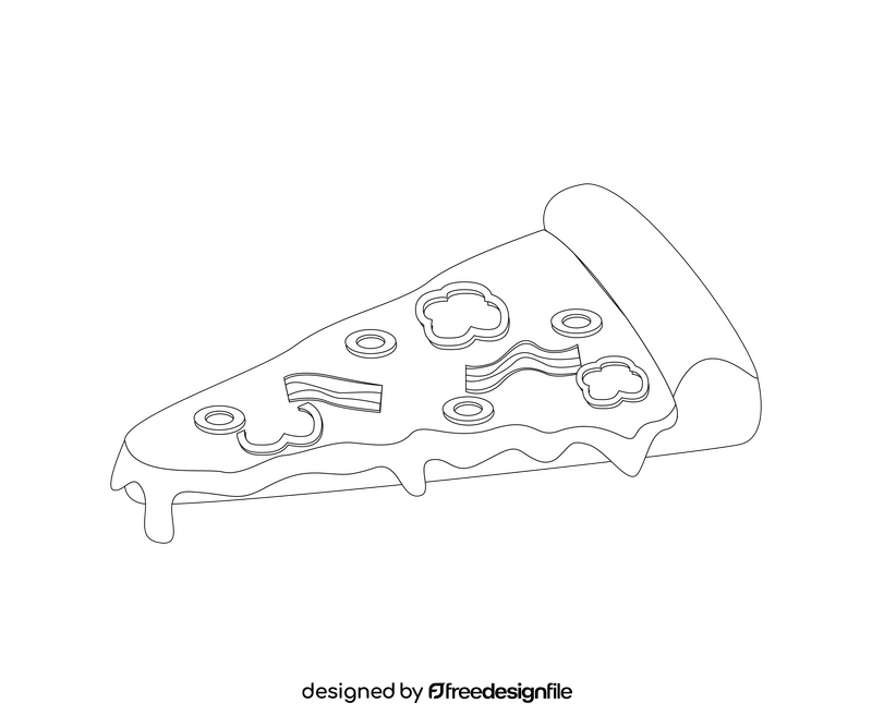 Bacon pizza slice black and white clipart