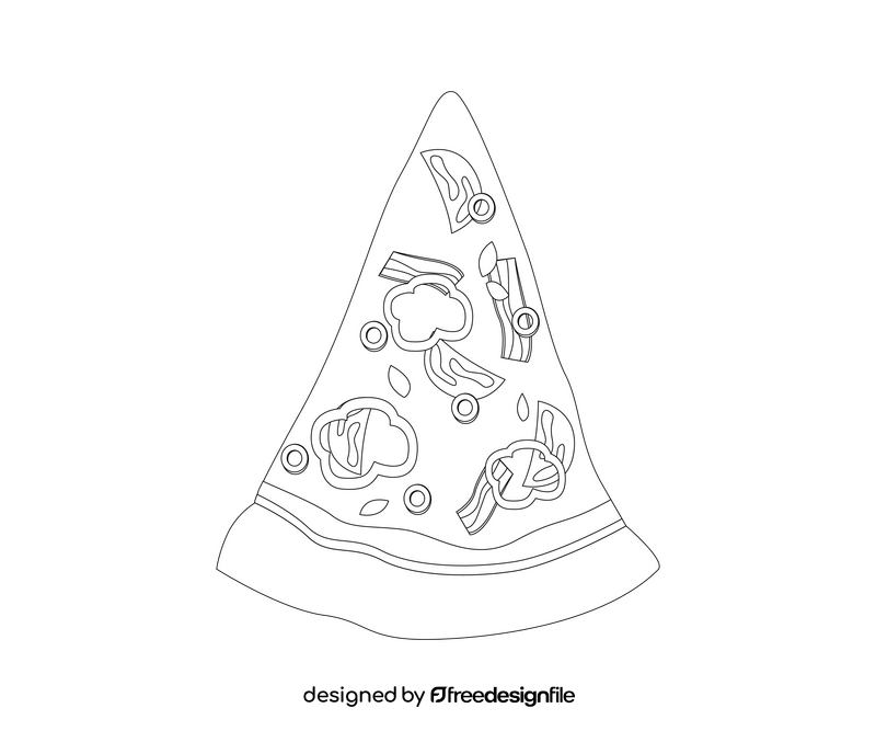 Slice of bacon pizza cartoon black and white clipart