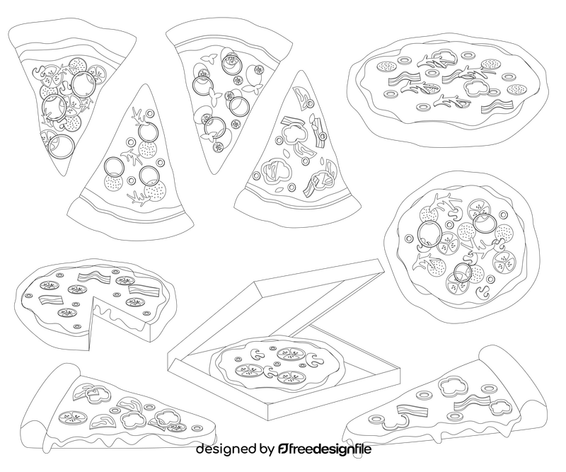 Pizza set black and white vector