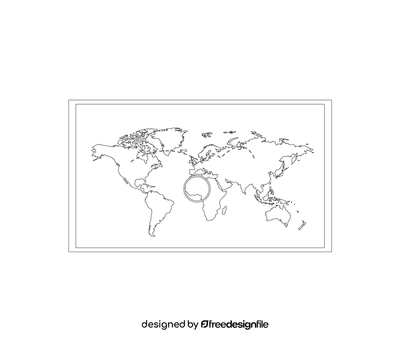 World map cartoon black and white clipart