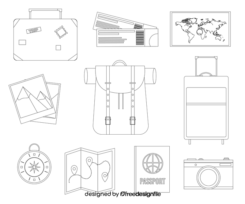 Travel icons black and white vector free download