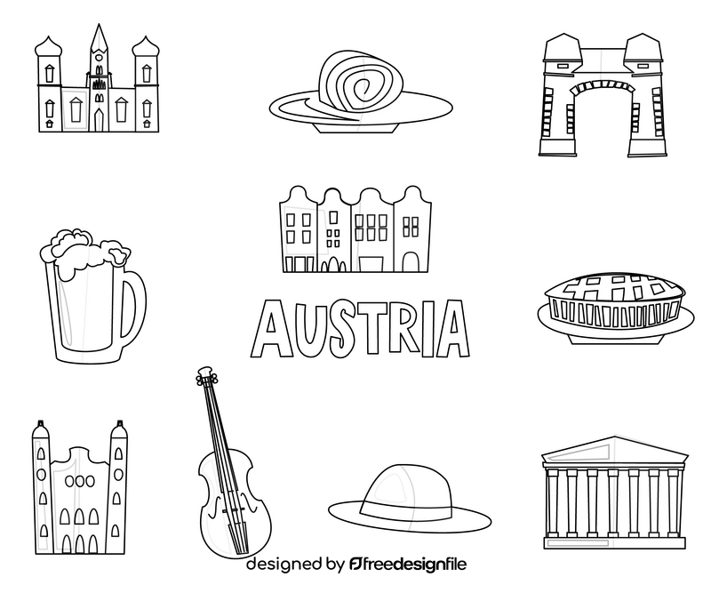 Austria icons set black and white vector