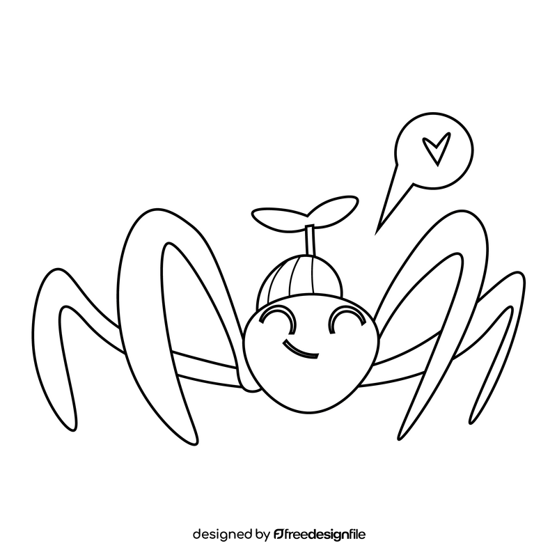 Cartoon cute spider love drawing black and white clipart