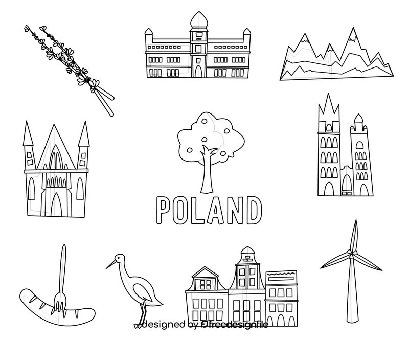 Poland symbols black and white vector