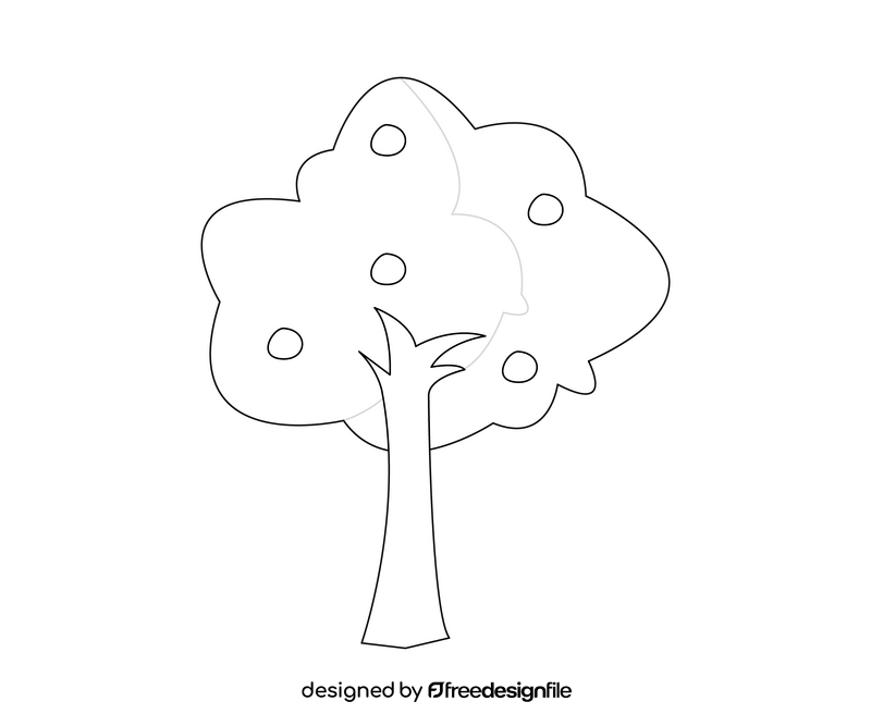 Cartoon apple tree black and white clipart