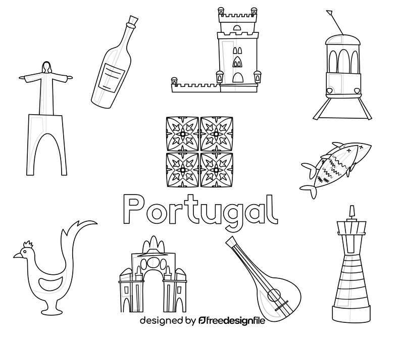 Portugal icons set black and white vector