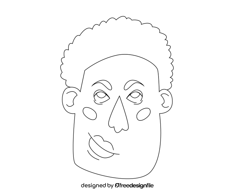 Black man face illustration black and white clipart