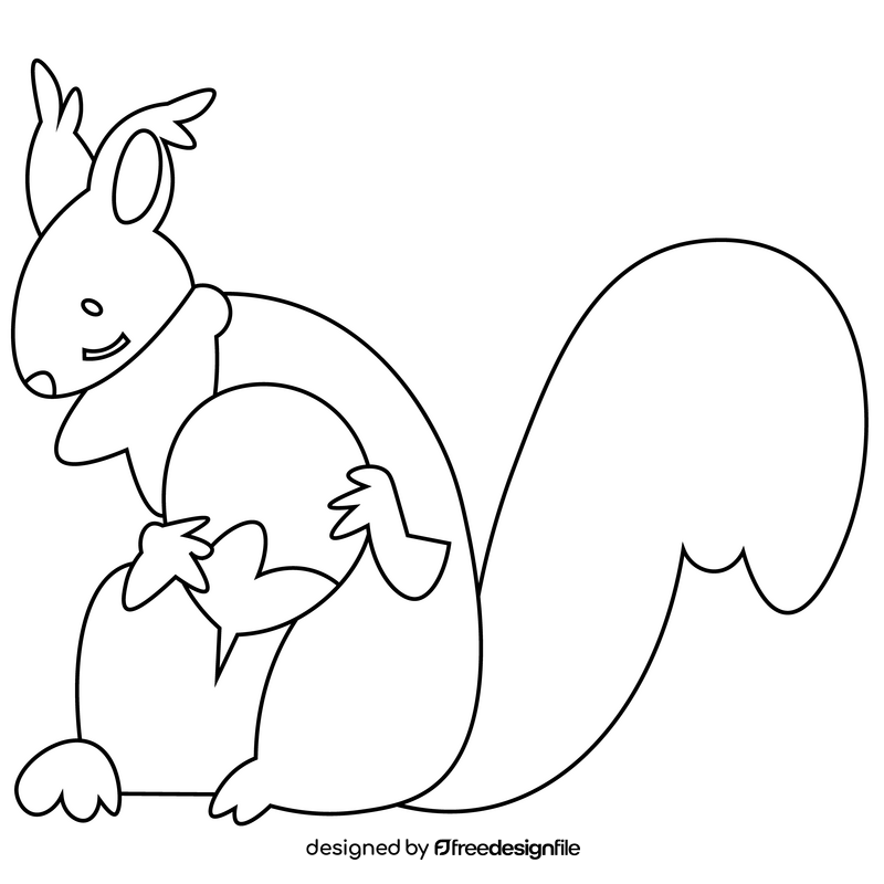 Squirrel holding acorn drawing black and white clipart