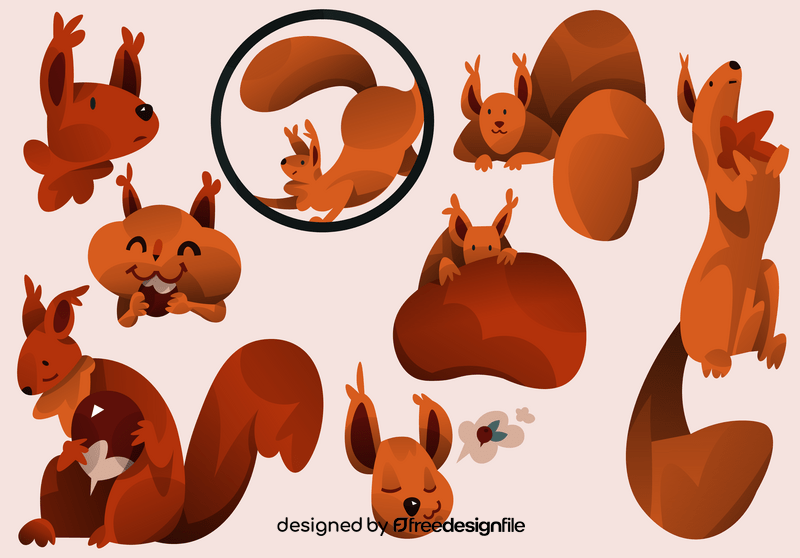 Squirrel cartoon set vector