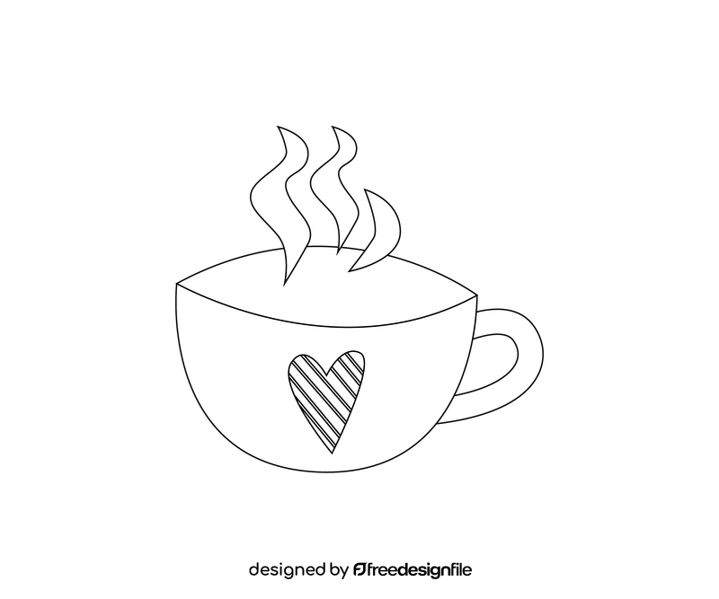 Cup of hot tea black and white clipart