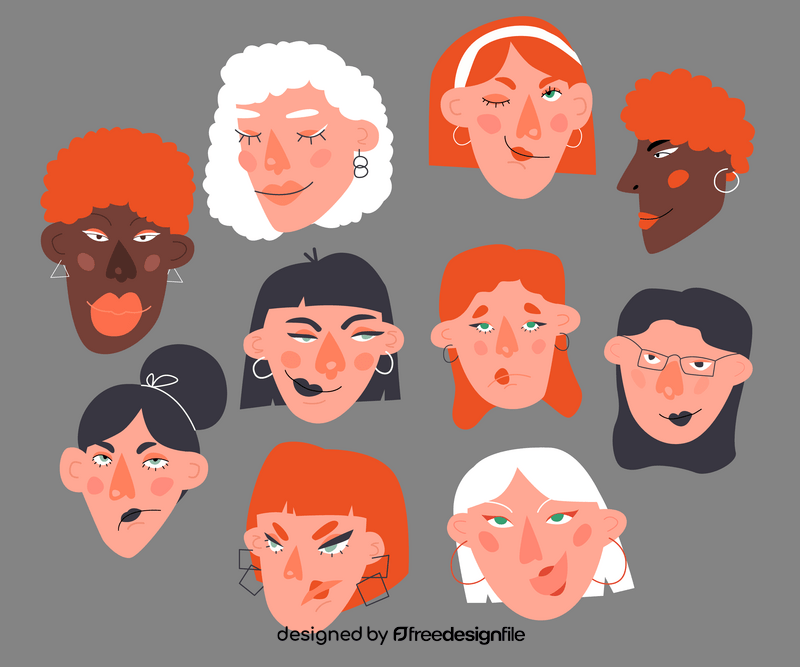 Female faces, women portraits vector
