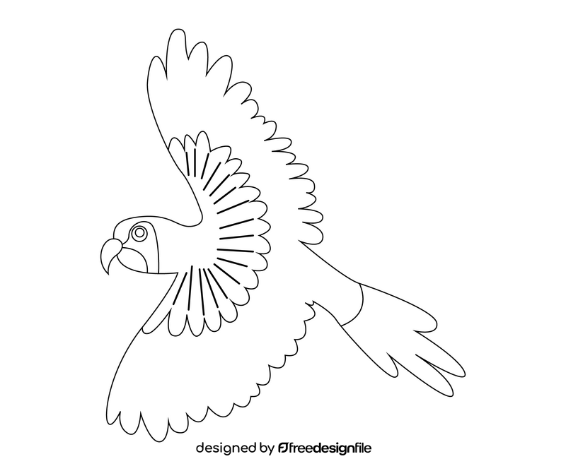 Flying cartoon bird black and white clipart