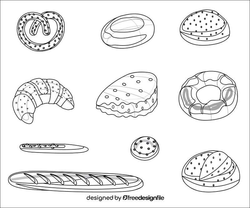 Bread and buns black and white vector