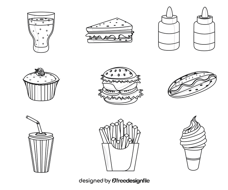 Fast food icons black and white vector