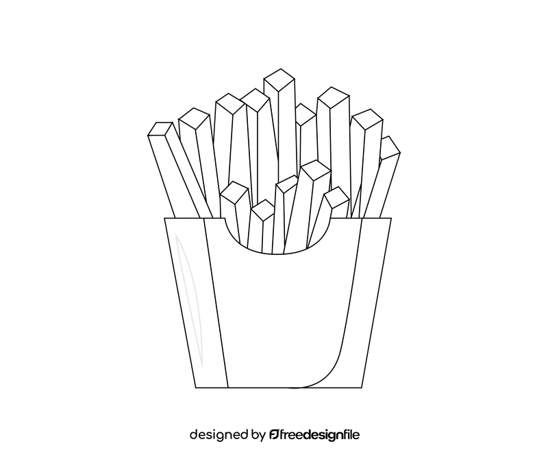 French fries in red box black and white clipart