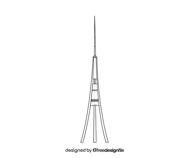 Latvian Riga Radio and TV Tower black and white clipart