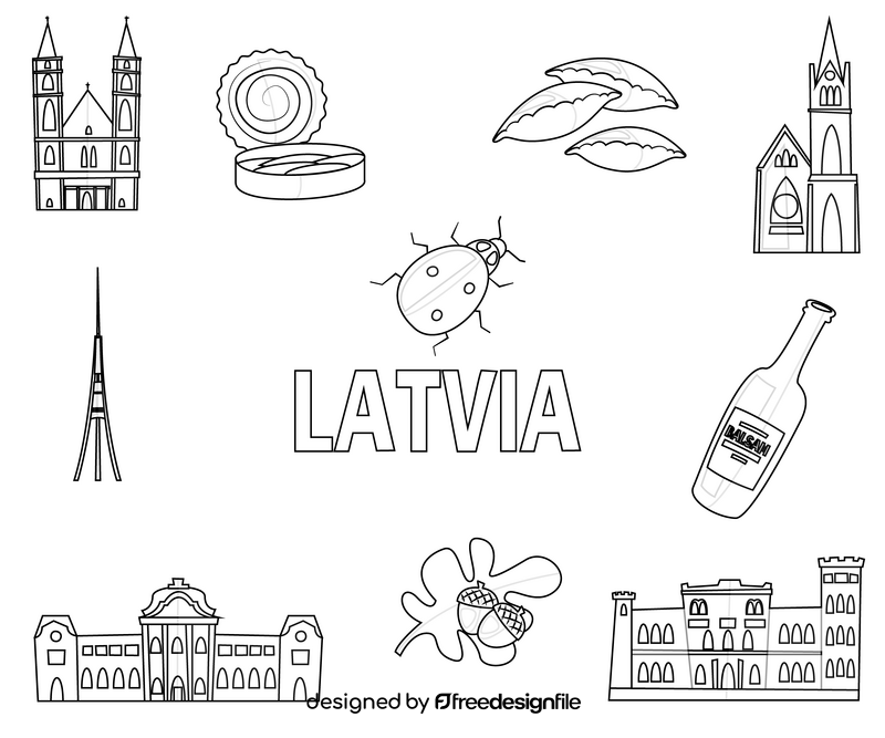 Latvia icons black and white vector