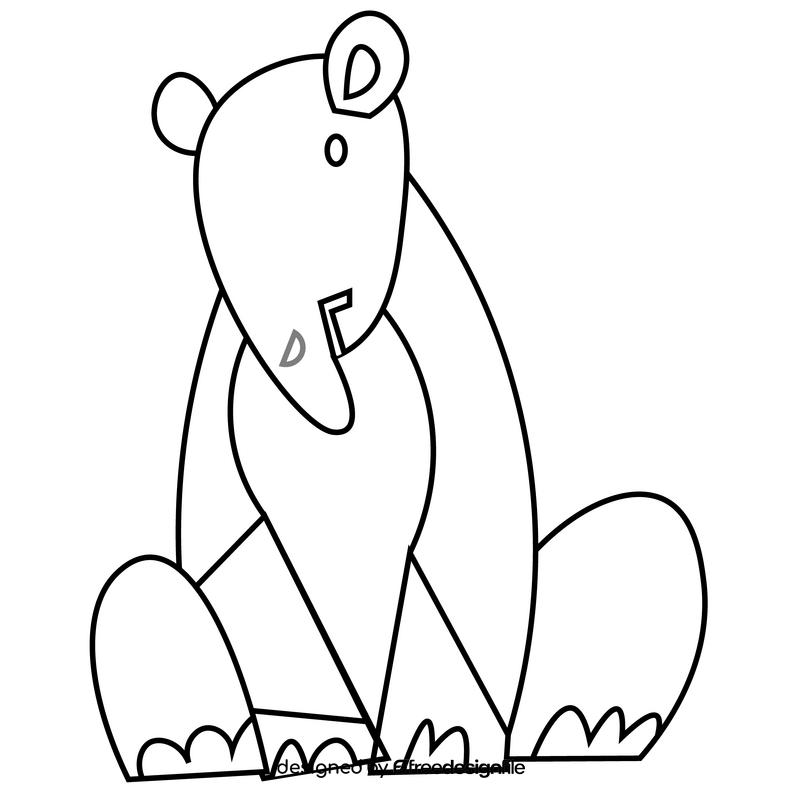 Tapir cute drawing black and white clipart