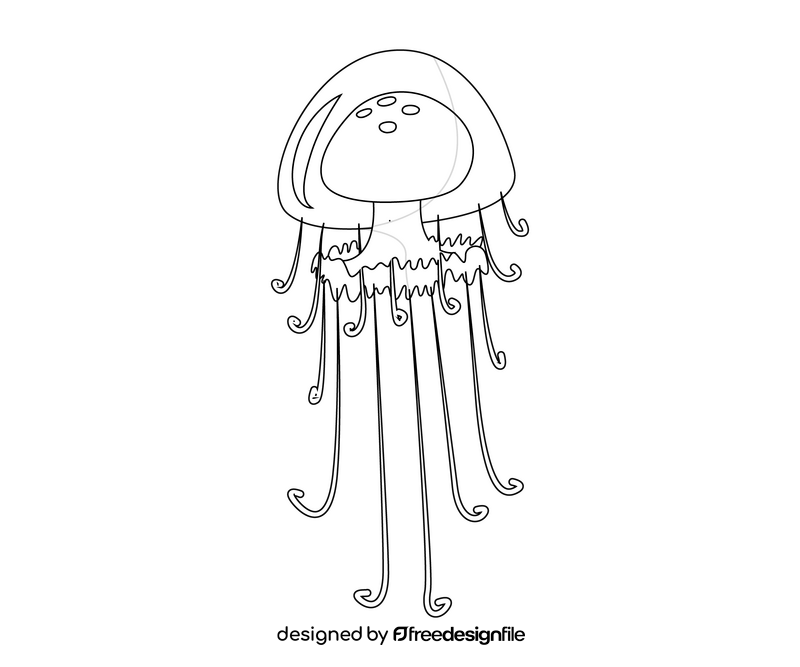 Cute jellyfish cartoon black and white clipart