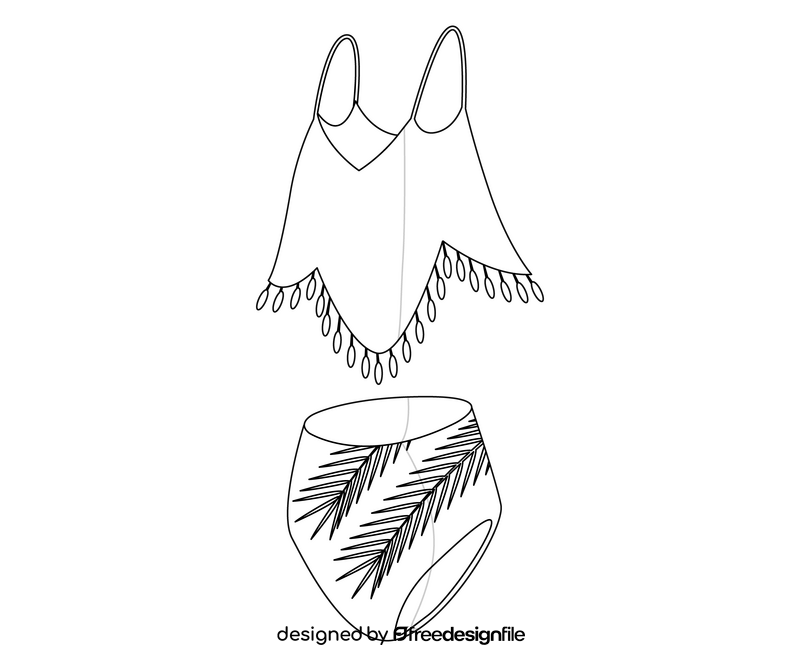 Skirted swimsuit black and white clipart