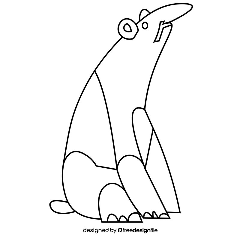 Cute tapir sitting drawing black and white clipart