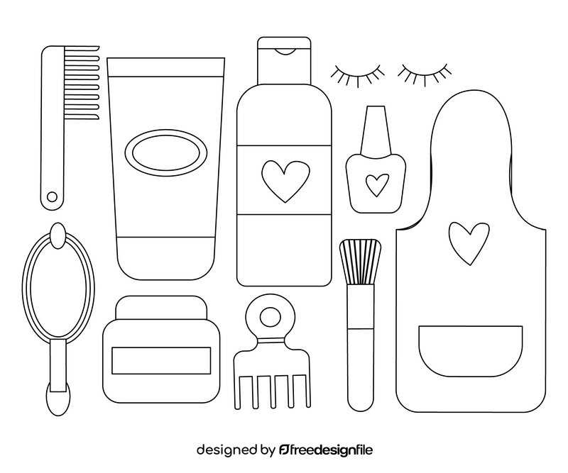 Beauty salon, cosmetics icons black and white vector