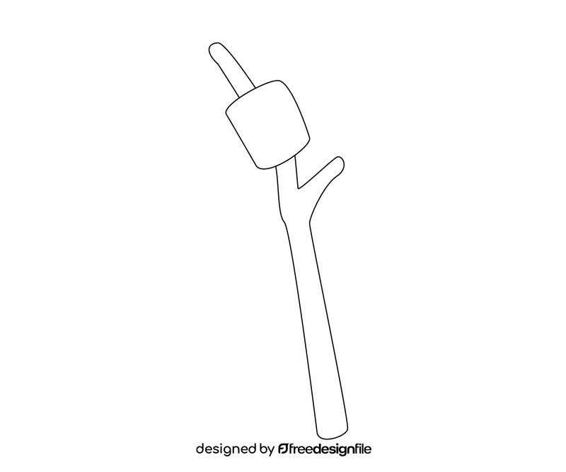 Marshmallow on a stick black and white clipart