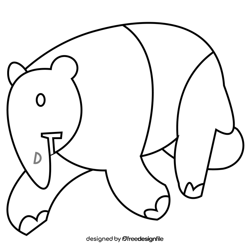 Printable tapir walking black and white clipart